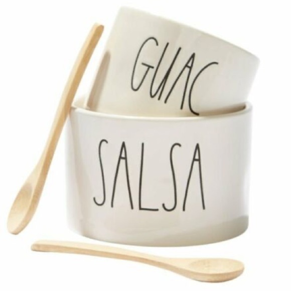Rae DUNN ARTISAN GUAC + SALSA SET WITH 2 BAMBOO SPOONS - Picture 3 of 5